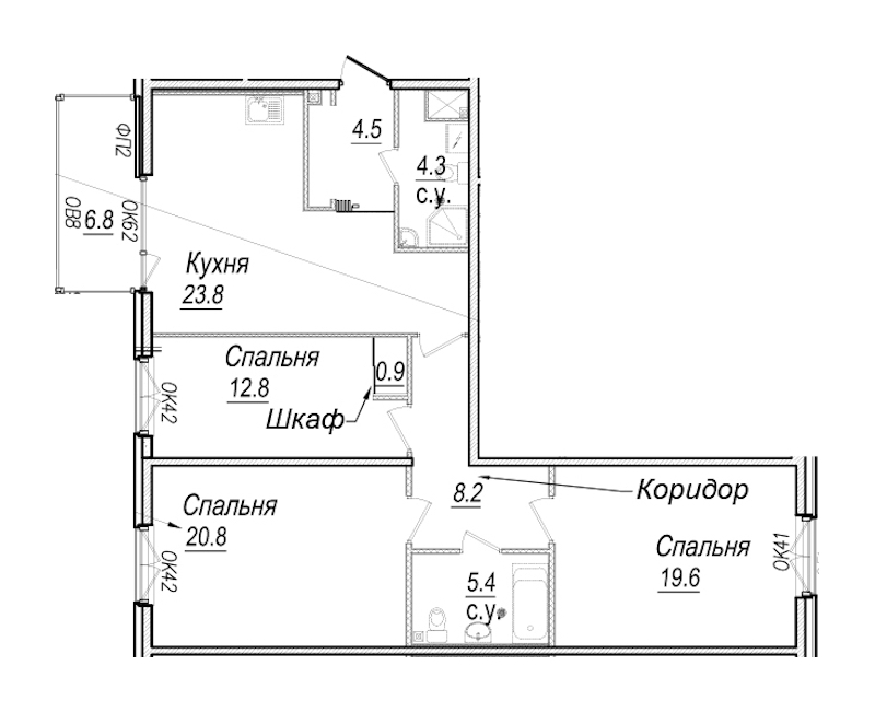 3-комнатная квартира 102.3 м², 4/8 эт., Комплекс апартаментов «Meltzer Hall»